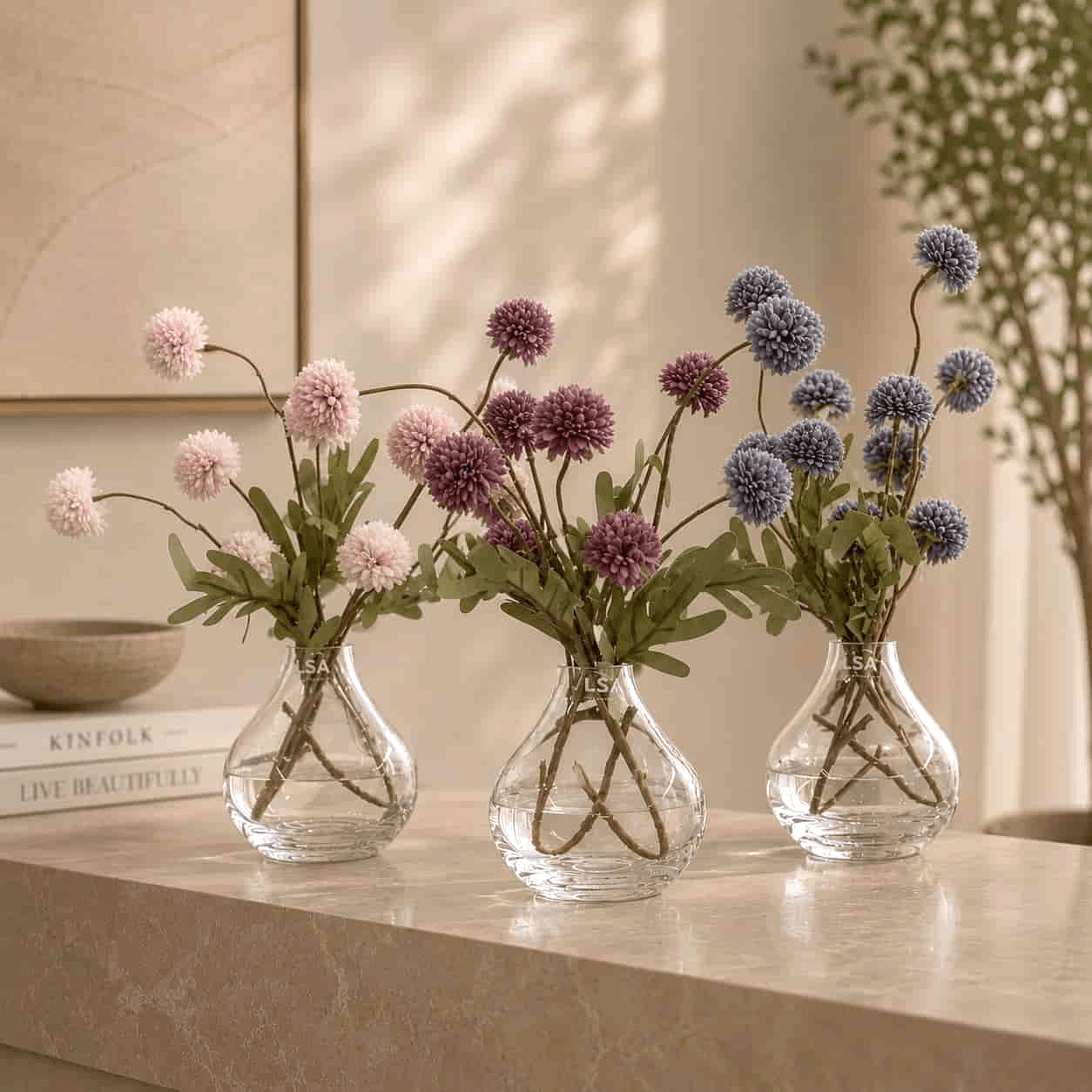 The Glass Splash Trio with Faux Flowers