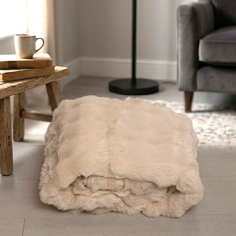 XL Beige Faux Fur Throw Blanket