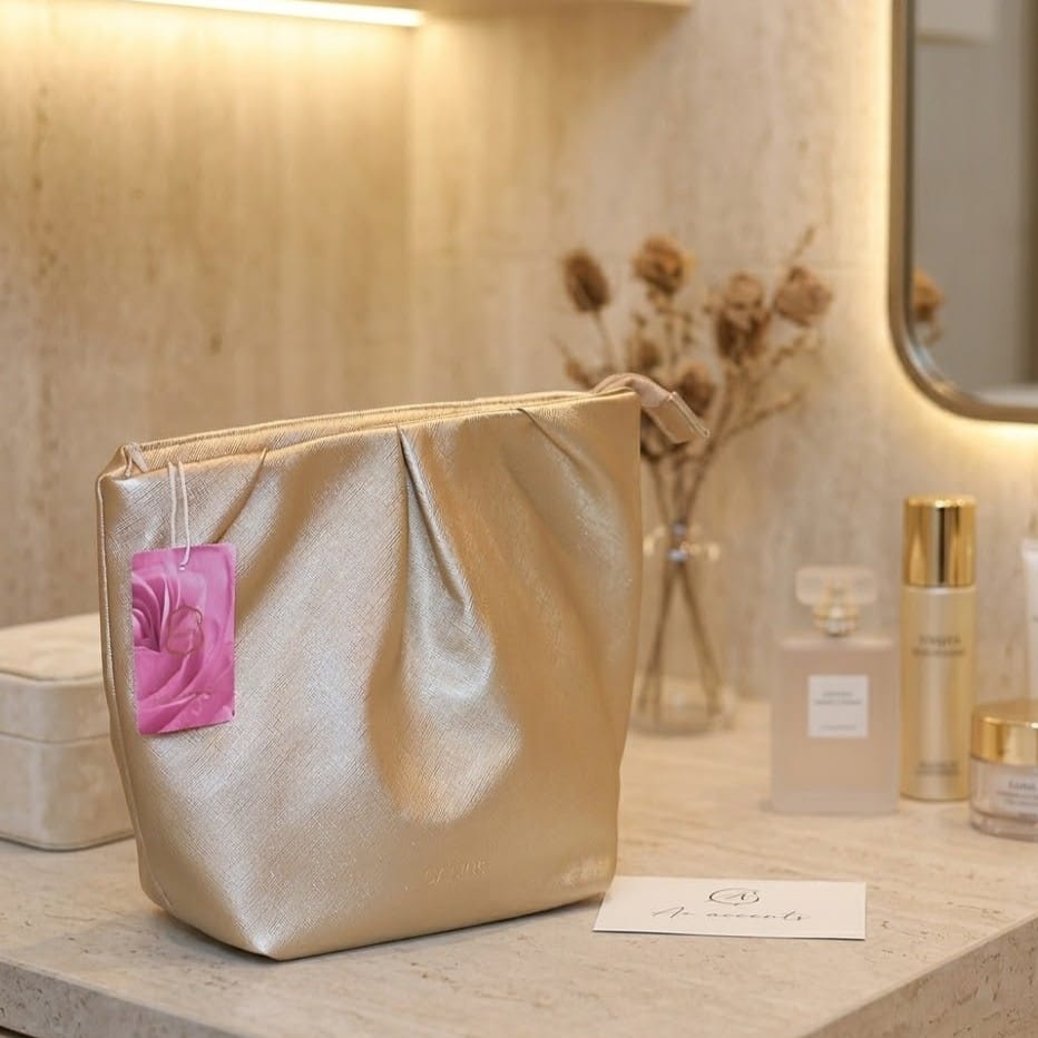 Soft Gold Pleated Toiletry Bag
