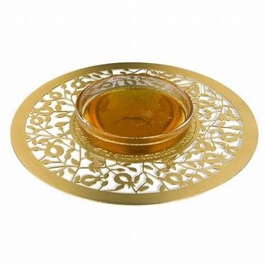 Pomegranate Honey Dish, Goldtone