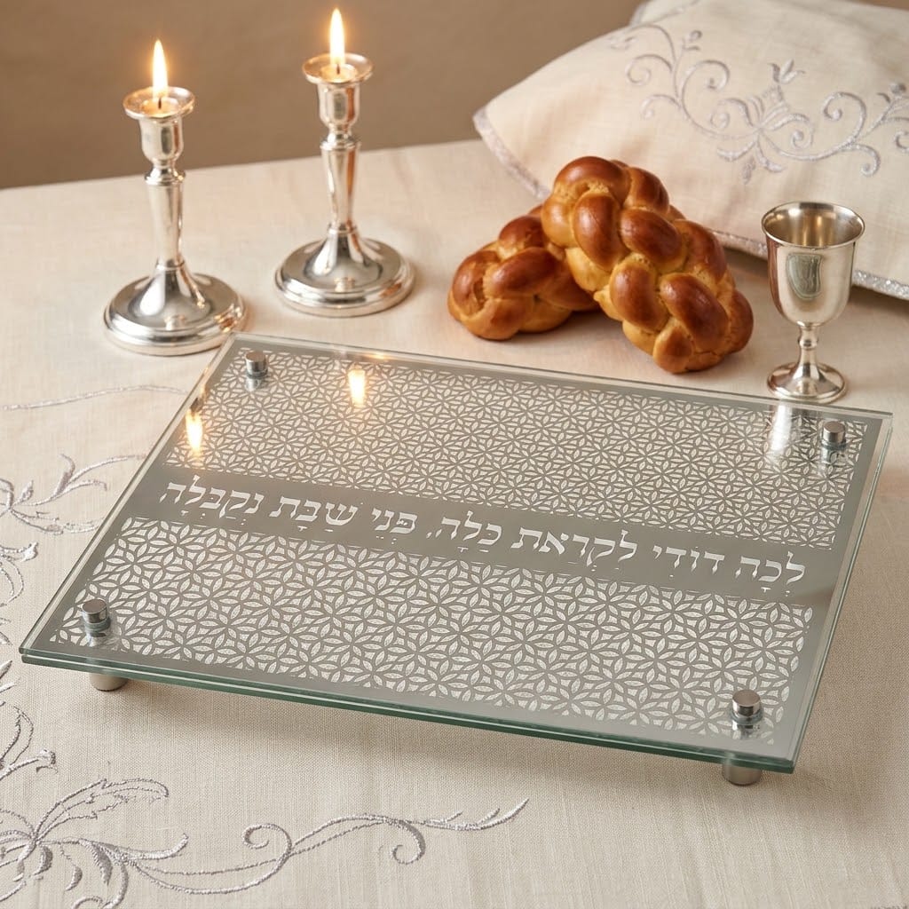 Silver Mashrabiya Challah Board & Candle Tray