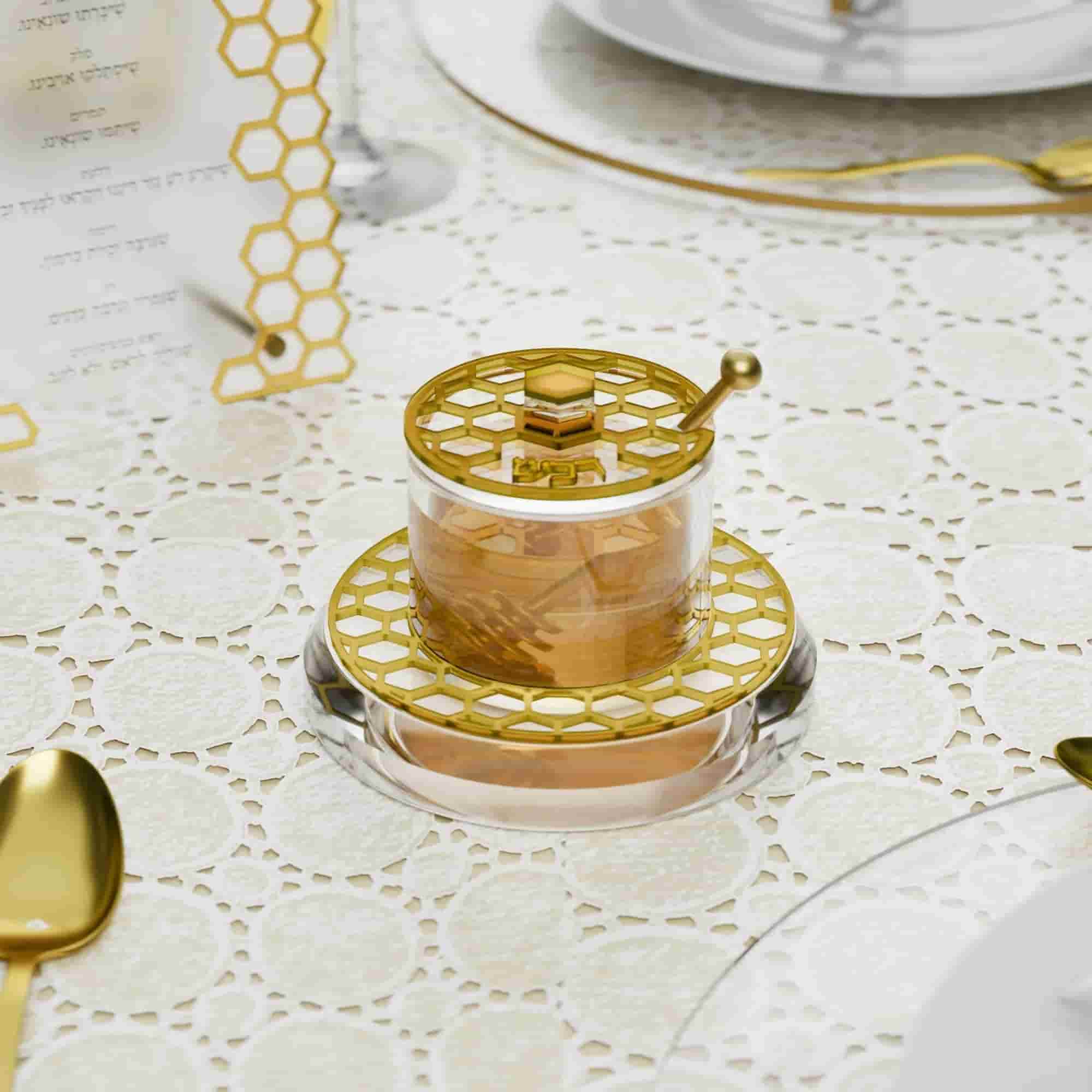 Honeycomb Honey Dish, Gold
