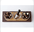 3 glass bowls on wooden base