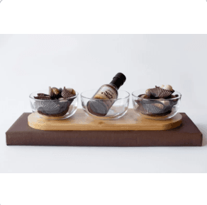 3 glass bowls on wooden base — photo 2