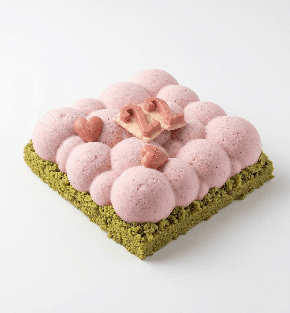Pistachio and Strawberry Mousse Cake
