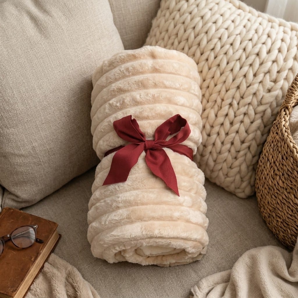 Soft-Touch Beige Corduroy Throw