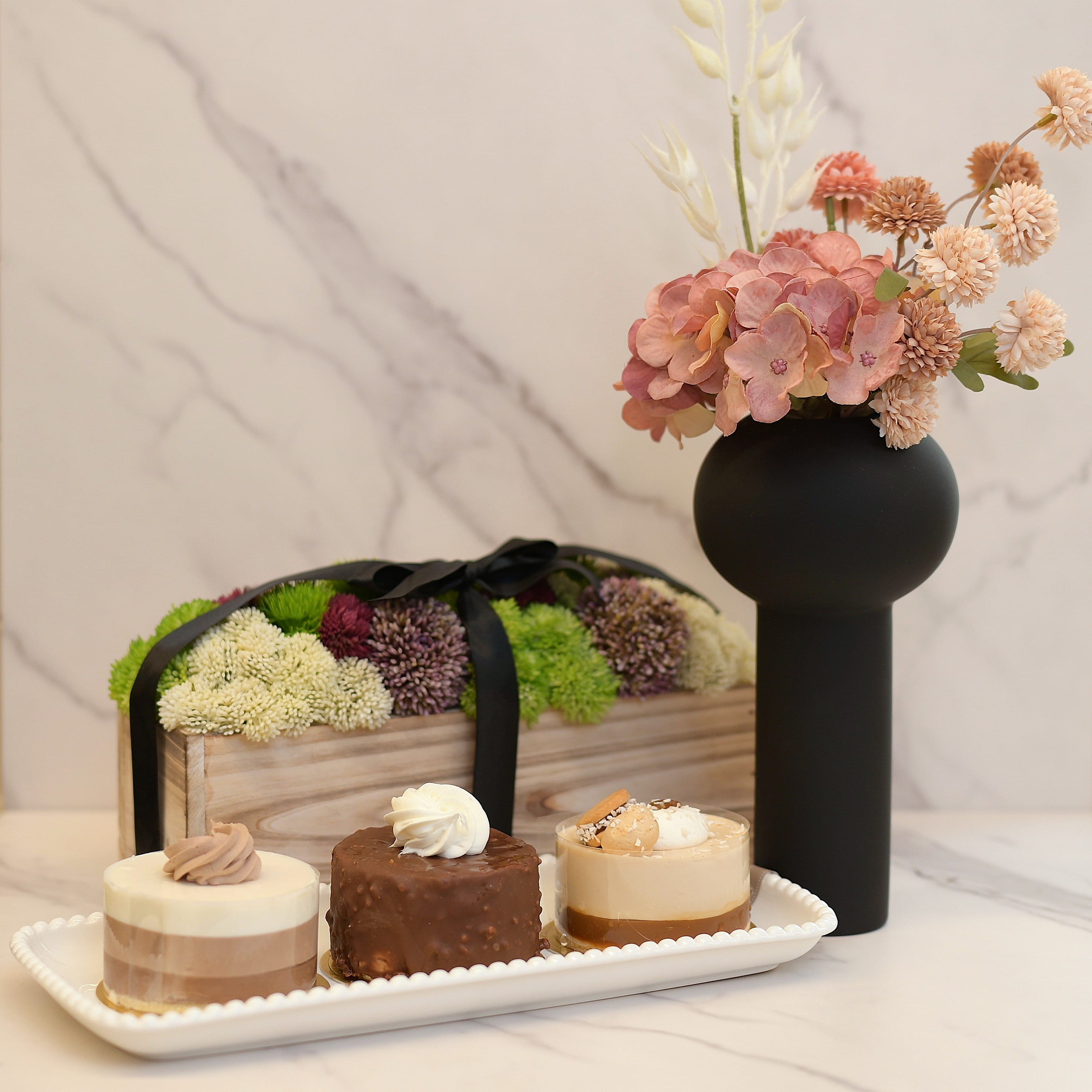 Flower Arrangement | The Rosé Silhouette: Matte Black Pedestal Vase — photo 2