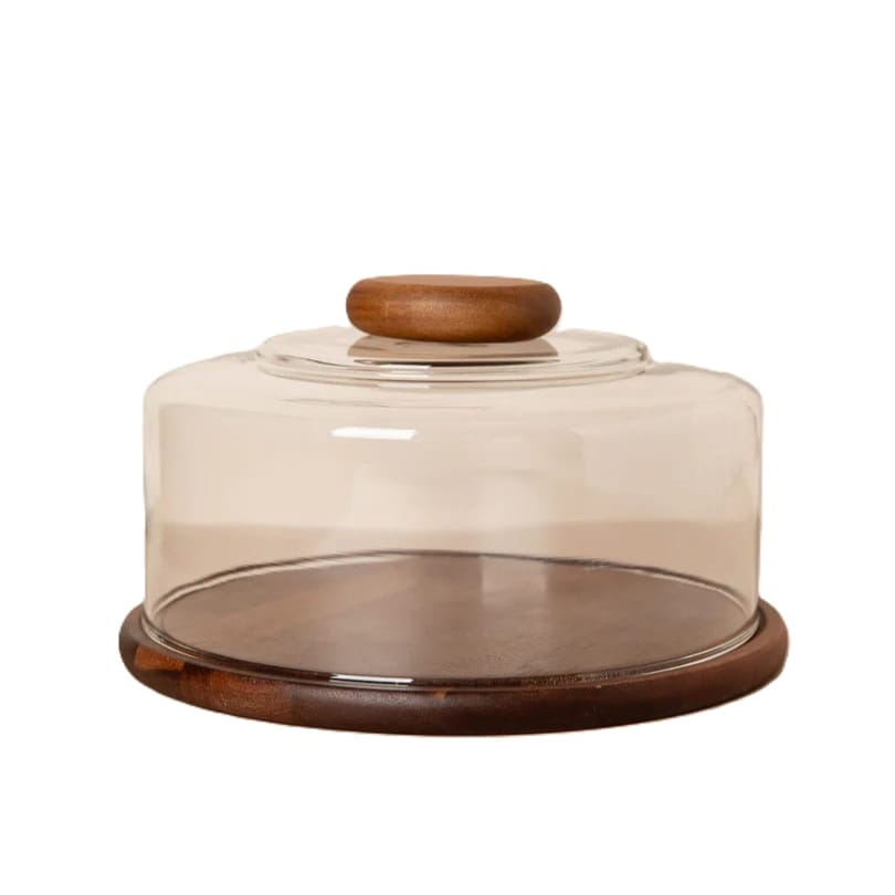 Glass Cake Dome with Wooden Base
