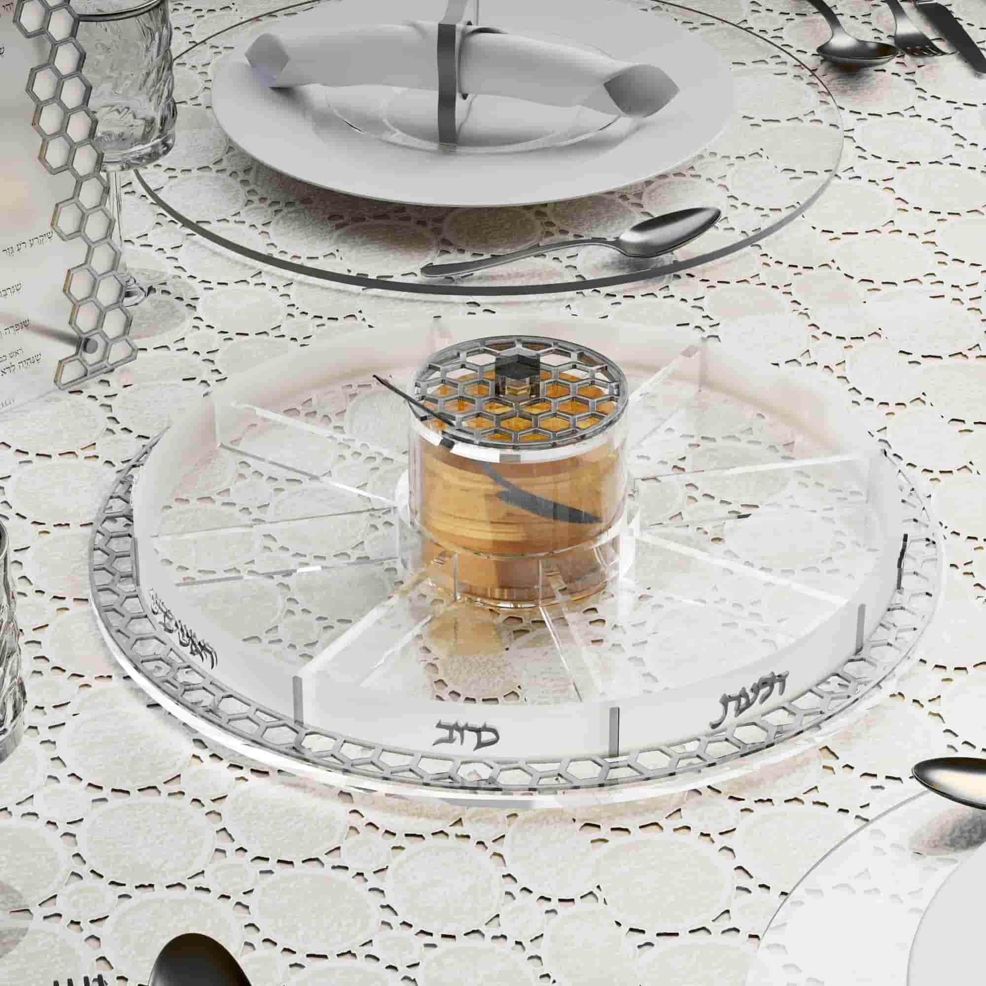 Silver Honeycomb Simonim Tray with Honey Dish & Spoon — photo 2