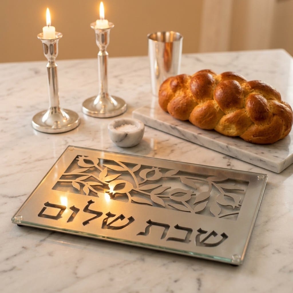 Shabbos Pomegranate Challah Board & Candle Tray